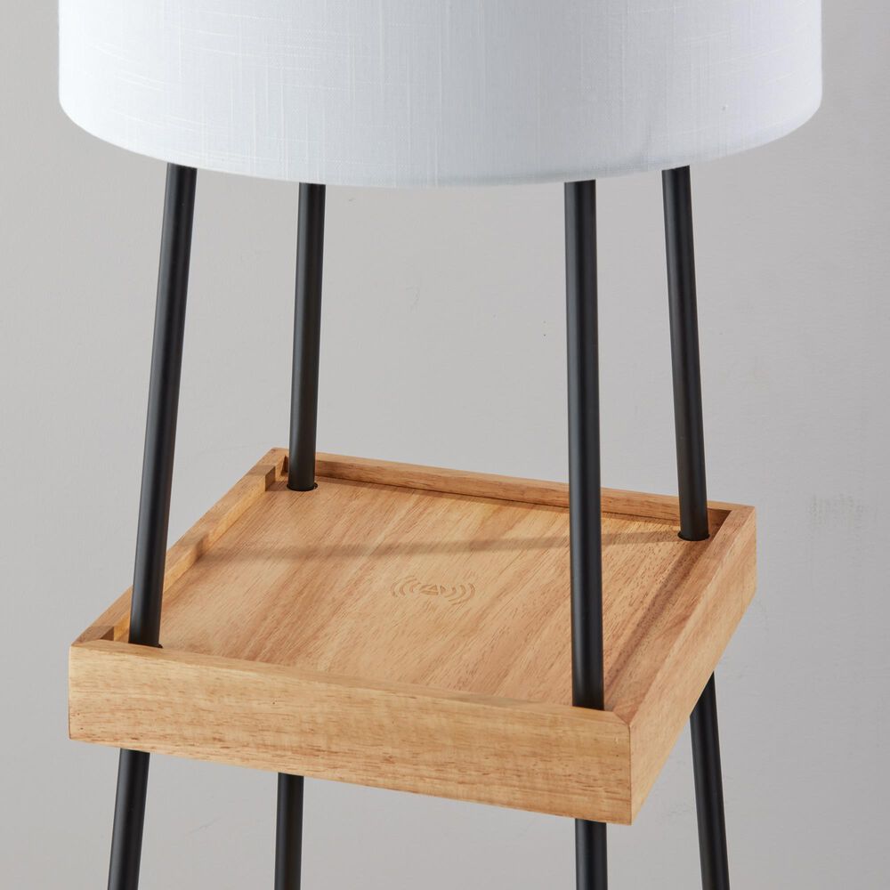 Adesso Henry Shelf Floor Lamp in Black and Natural, , large