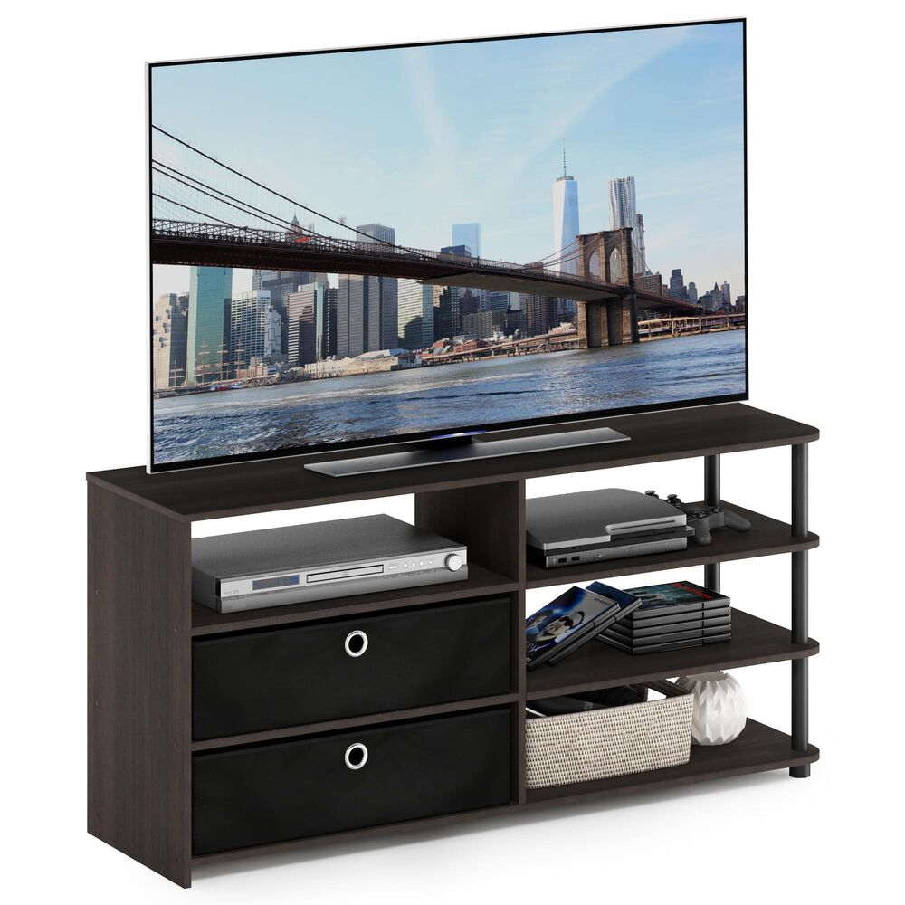 HOMLUX 46.6" Simple Design TV Stand with Bins in Walnut and Black, , large