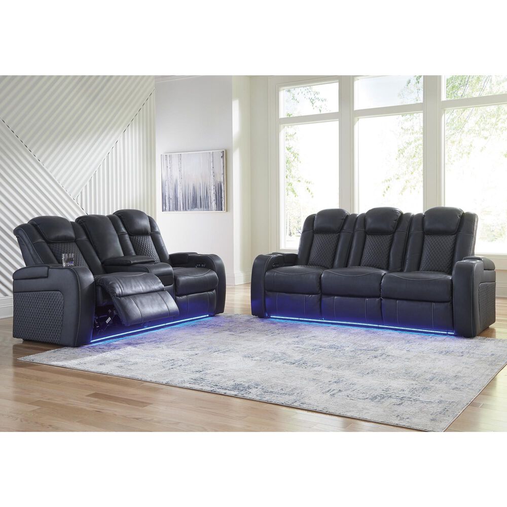Ashley Fyne-Dyme Power Reclining Sofa with Console and Power Headrest in Sapphire, , large
