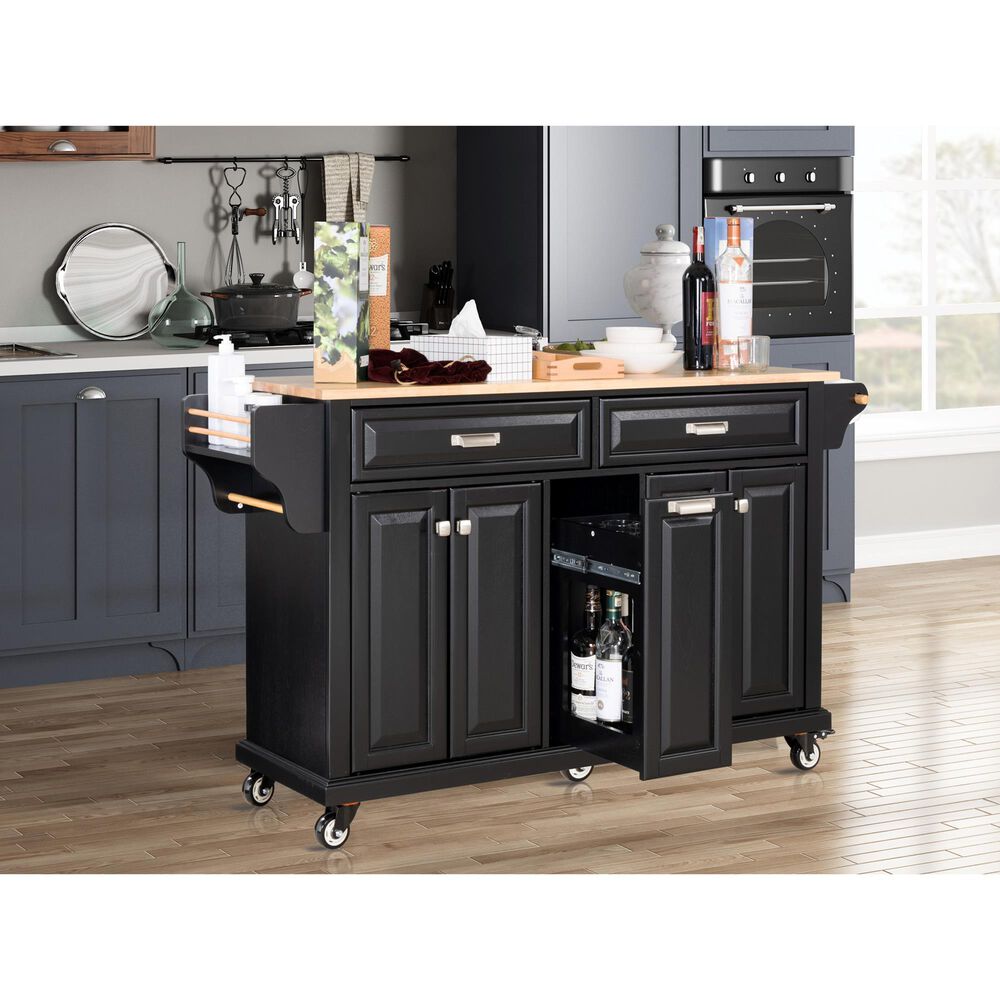 HOMLUX Kitchen Island with Rubber wood Countertop in Black, , large