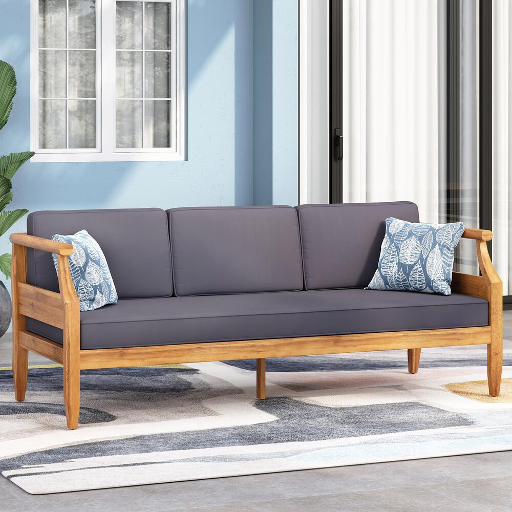 Hearth and Haven Aston Outdoor Sofa with Teak Frame in Gray, , large