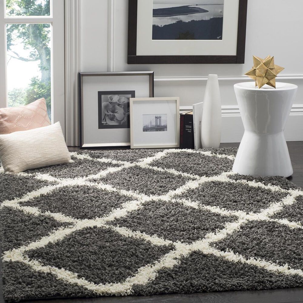Safavieh Dallas Shag SGD257A-4 4&#39; x 6&#39; Dark Grey/Ivory Area Rug, , large