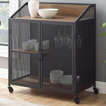 Walker Edison Sona Bar Cabinet in Black and Rustic Oak, , large