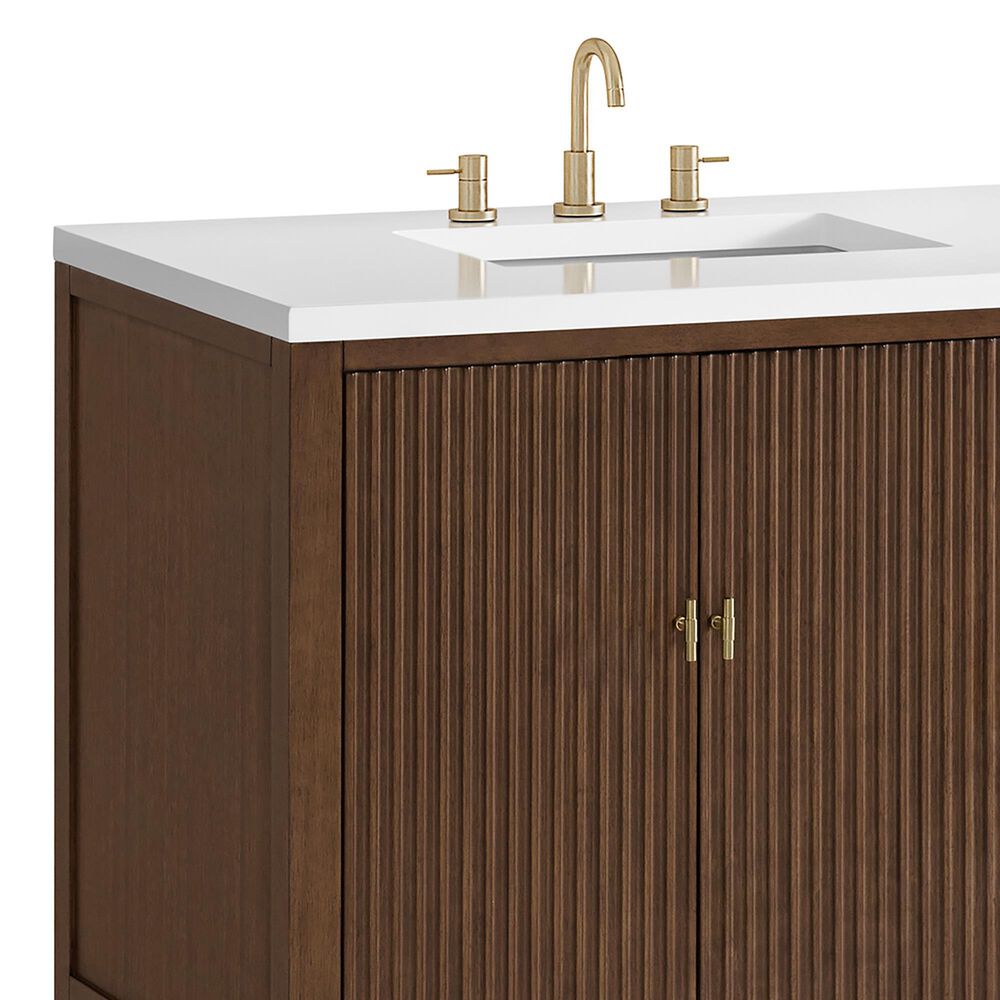 James Martin Vanities Myrrin 72&quot; Double Vanity in Mid-Century Walnut with 3 cm White Zeus Quartz Top, , large