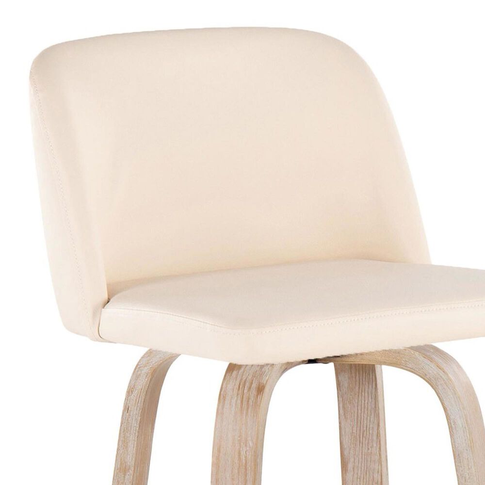 LumiSource Toriano Swivel Bar Stool with Cream Faux Leather Upholstery in Whitewashed and Black (Set of 2), , large