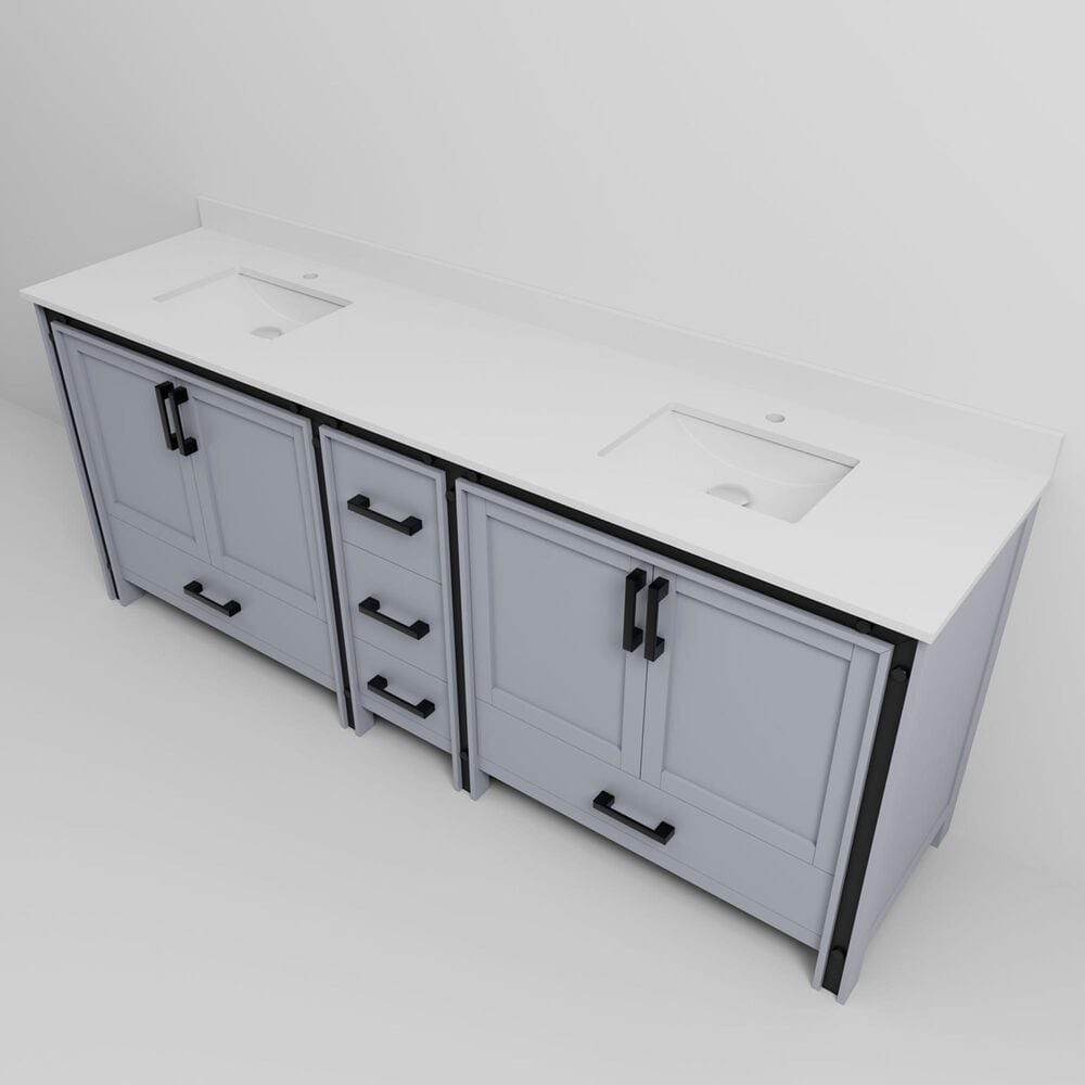 Lexora Home Ziva 84&quot; Double Bathroom Vanity in Dark Grey with 2 cm White Quartz Top and Rectangular Sinks, , large