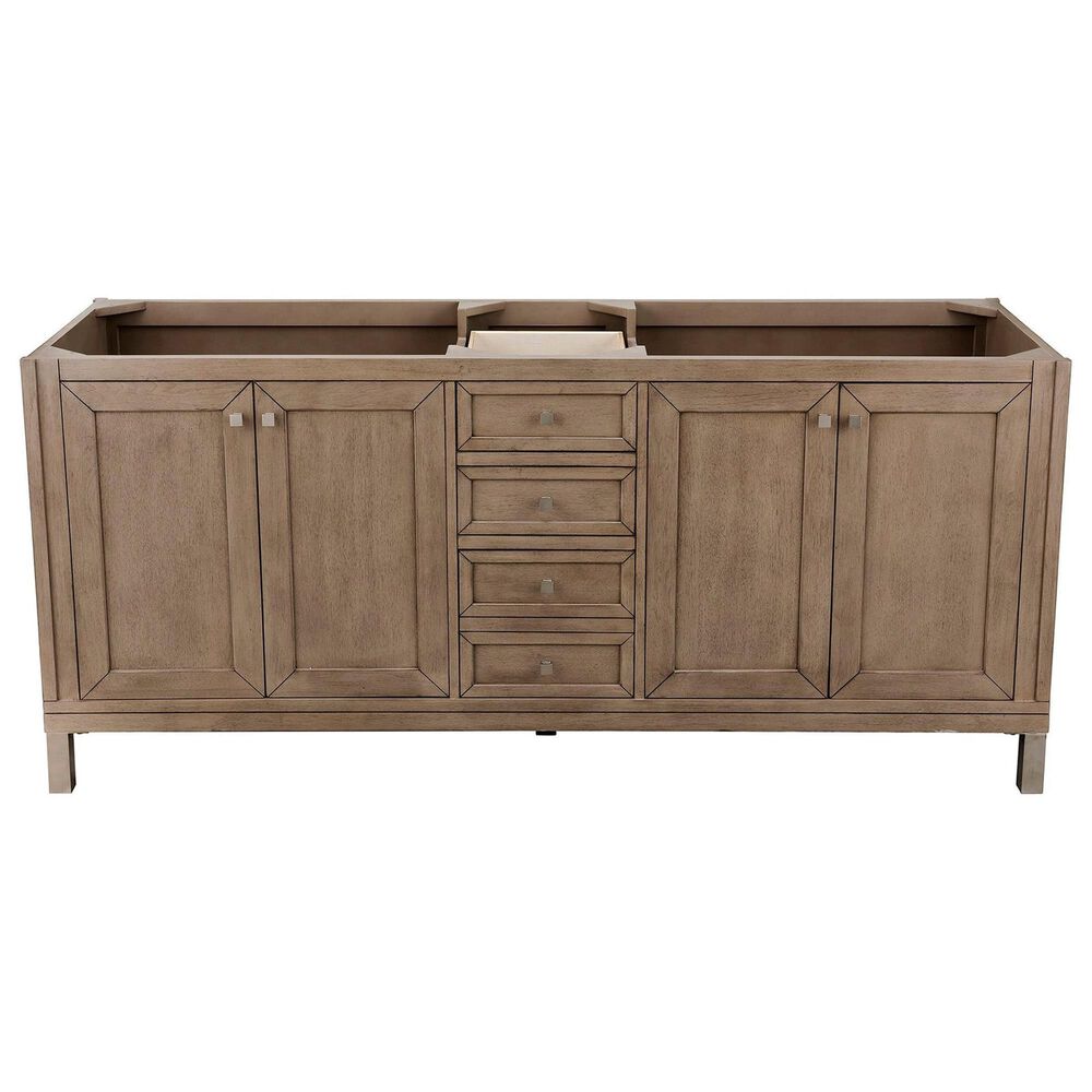 James Martin Vanities Chicago 72&quot; Double Bathroom Vanity in White Washed Walnut with 3 cm White Zeus Quartz Top and Rectangular Sinks, , large