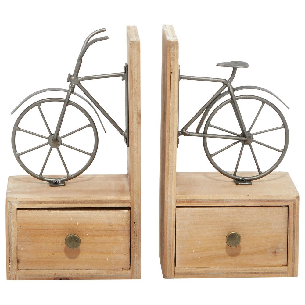 Maple and Jade 9" Farmhouse Wood Bookends in Brown, , large