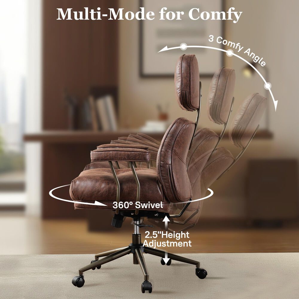 HOMLUX High Back Executive Office Chair with Suede Leather in Dark Brown, , large