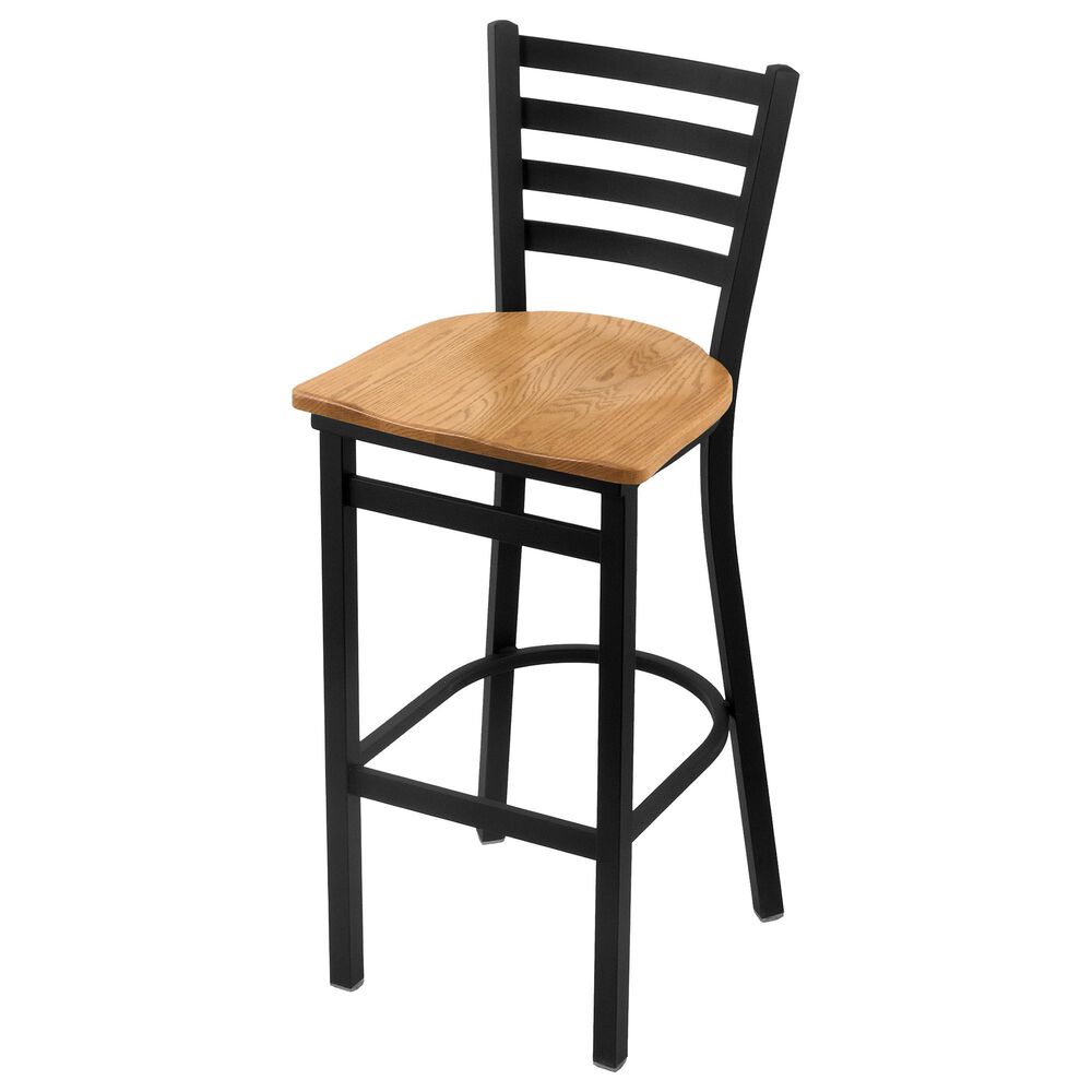 Holland Bar Stool 400 25" Stationary Counter Stool with Black Wrinkle and Medium Oak Seat, , large
