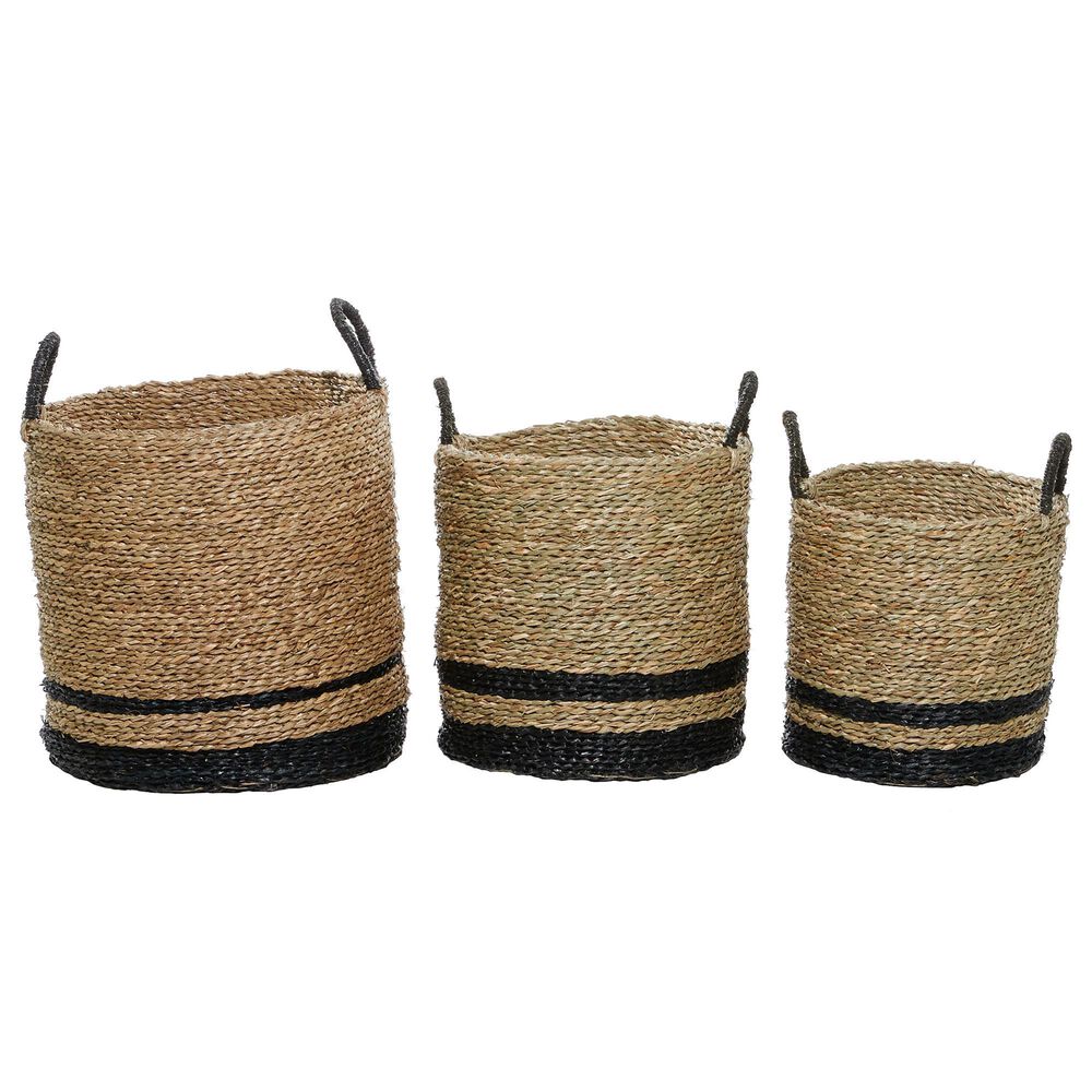 Maple and Jade Seagrass Storage Basket in Brown and Black &#40;Set of 3&#41;, , large