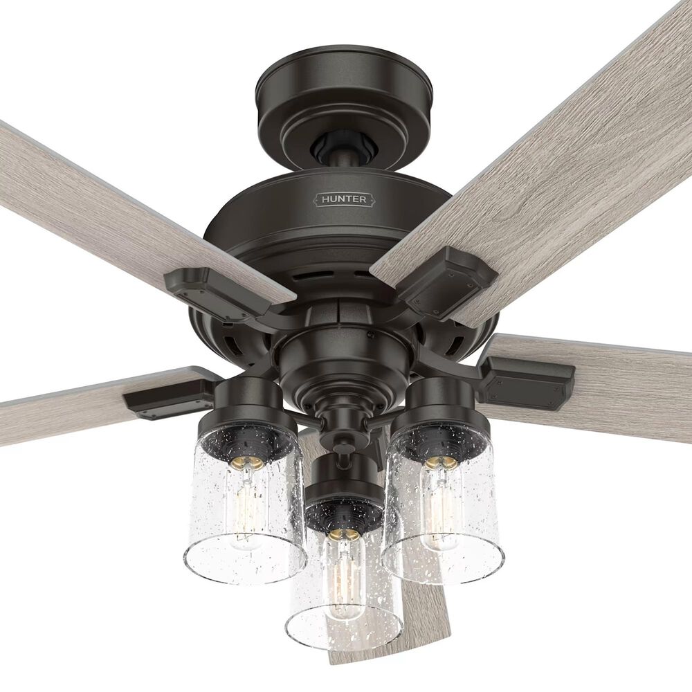 Hunter Hartland 52&quot; Clear Seeded Ceiling Fan with LED Lights in Noble Bronze, , large