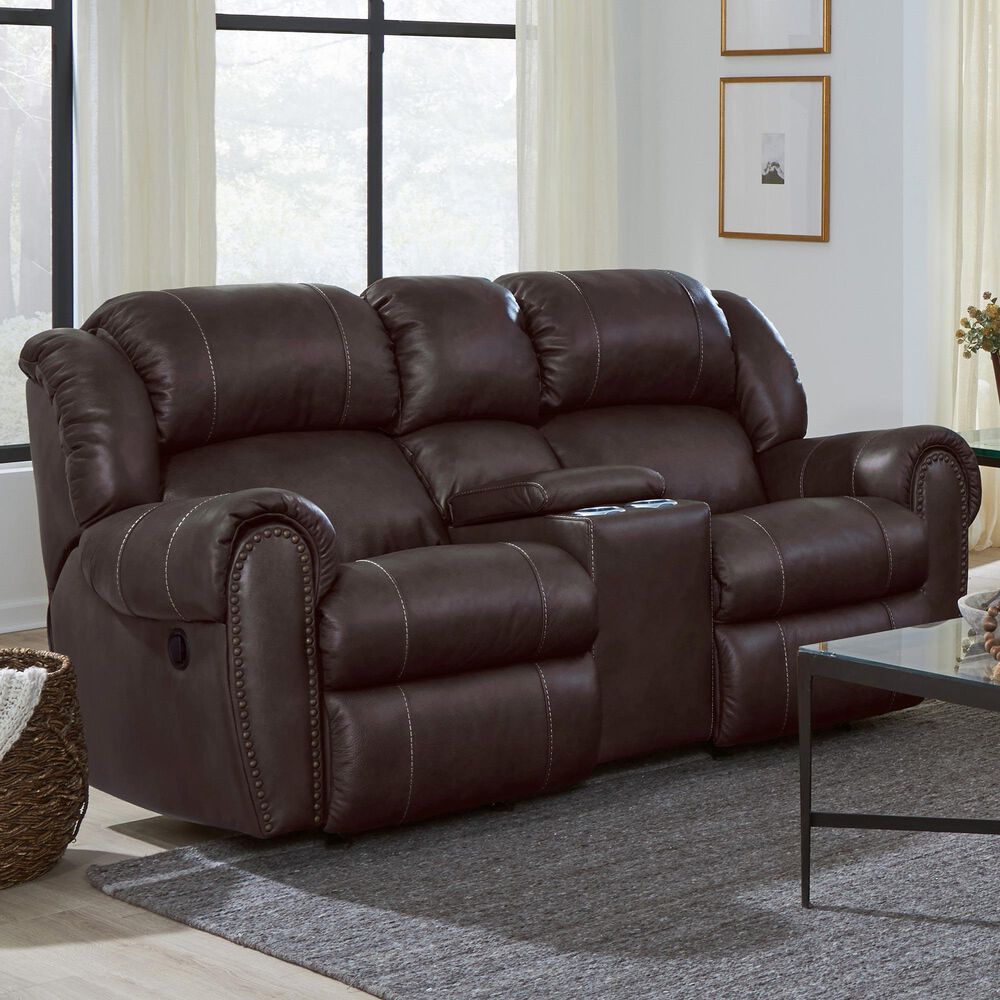 HomeStretch Laredo Manual Loveseat with Console in Stetson Dark Brown, , large