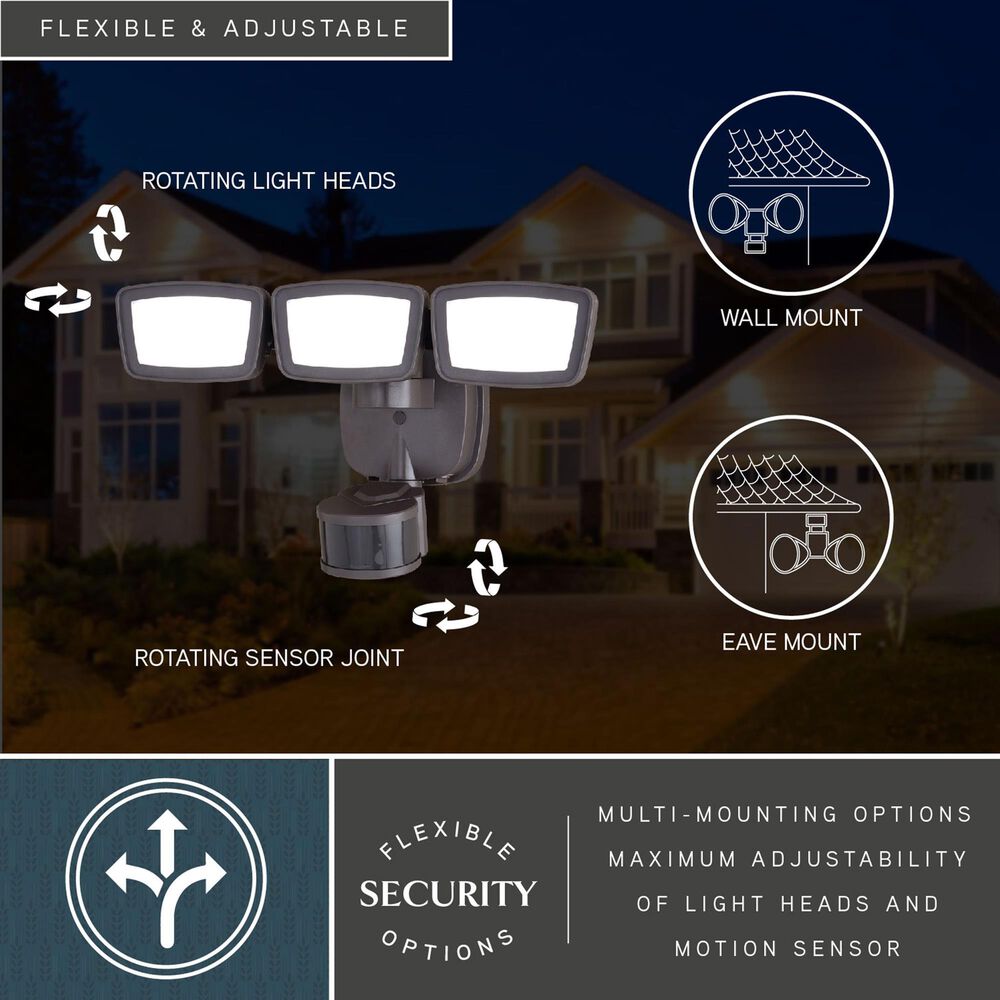 Vaxcel 13.25" 3-Light Motion Sensor Outdoor Security Flood Light in Bronze, , large