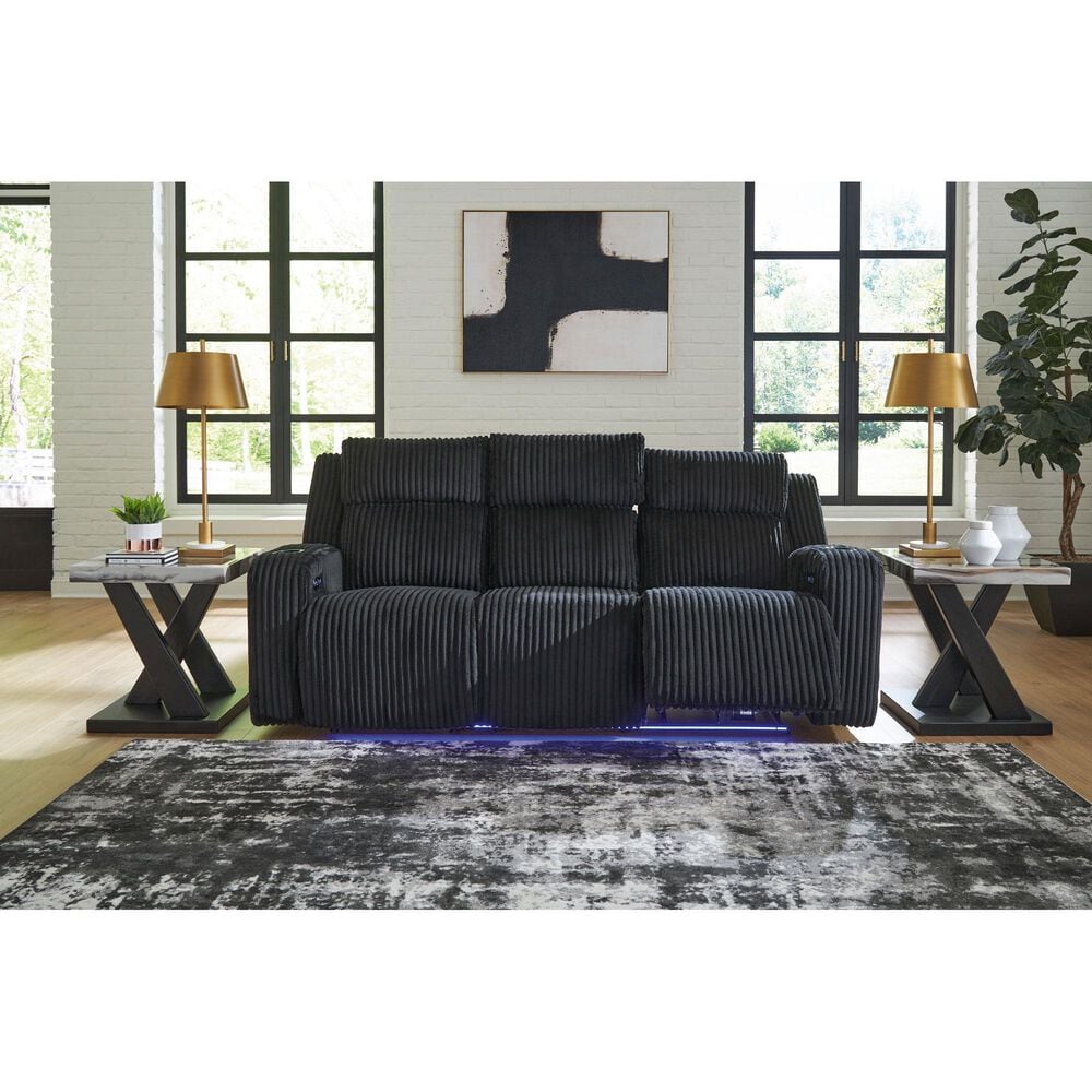 Ashley Forest Lake Power Reclining Sofa with Adjustable Headrest in Black Velvet, , large