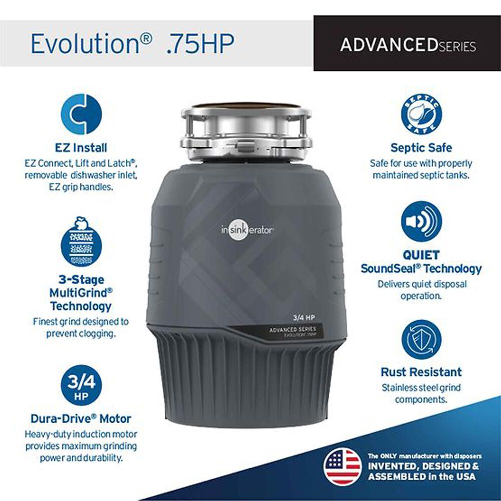 InSinkerator Evolution 3/4 HP Garbage Disposal in Gray, , large