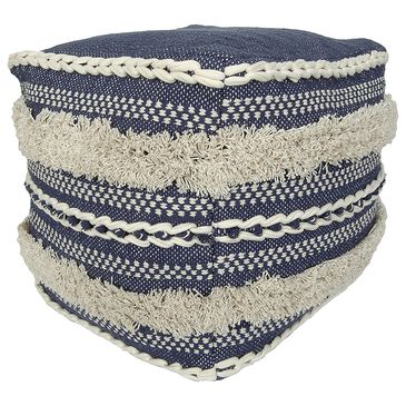 India House 18" x 18" Square Fringe Pouf in Indigo, , large