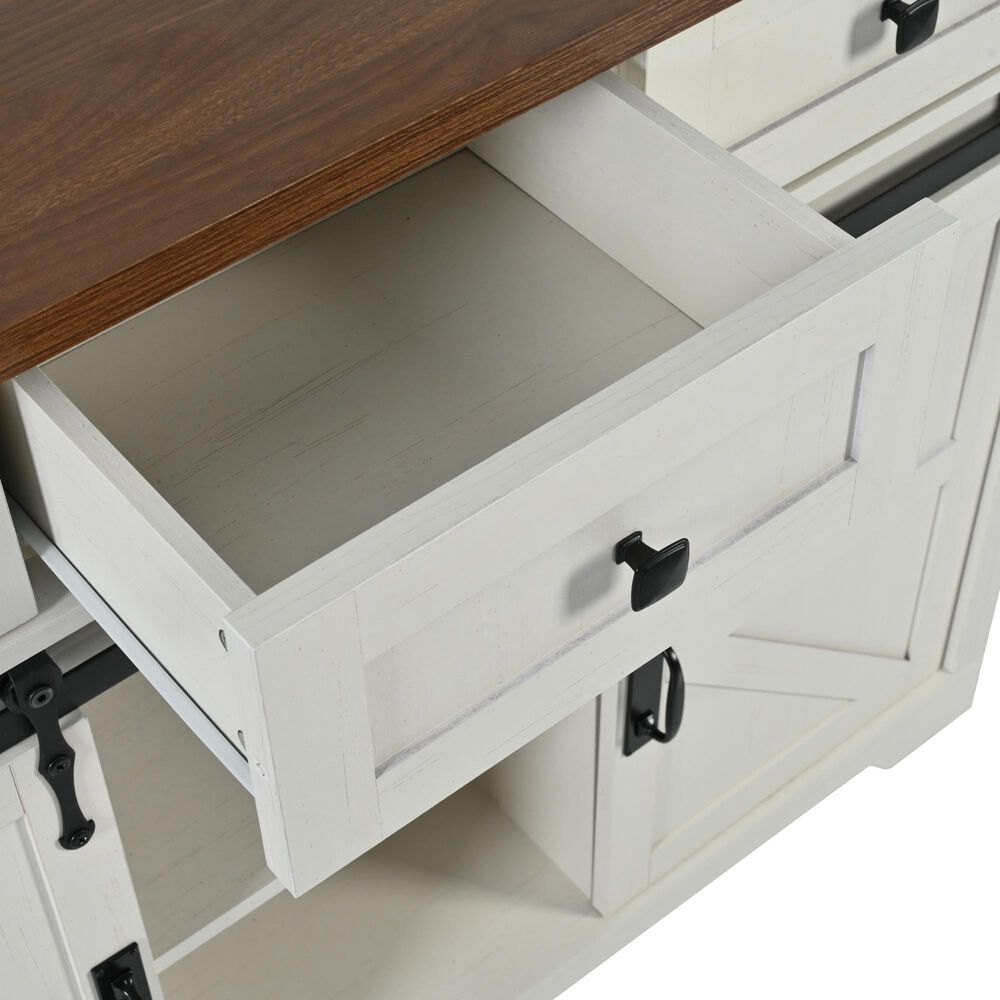 HOMLUX 54" Kitchen Island with Sliding Barn Door in White, , large