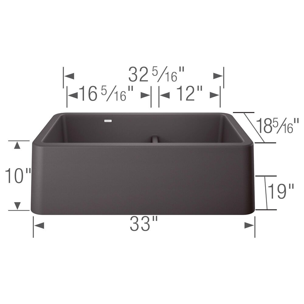 Blanco Ikon 33&quot; Apron Double Bowl Farmhouse Sink with Low Divide in Cinder, , large