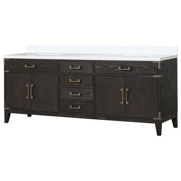 Lexora Home Laurel 84" Double Bathroom Vanity in Brown Oak with White Cultured Marble Top and Rectangular Sinks, , large