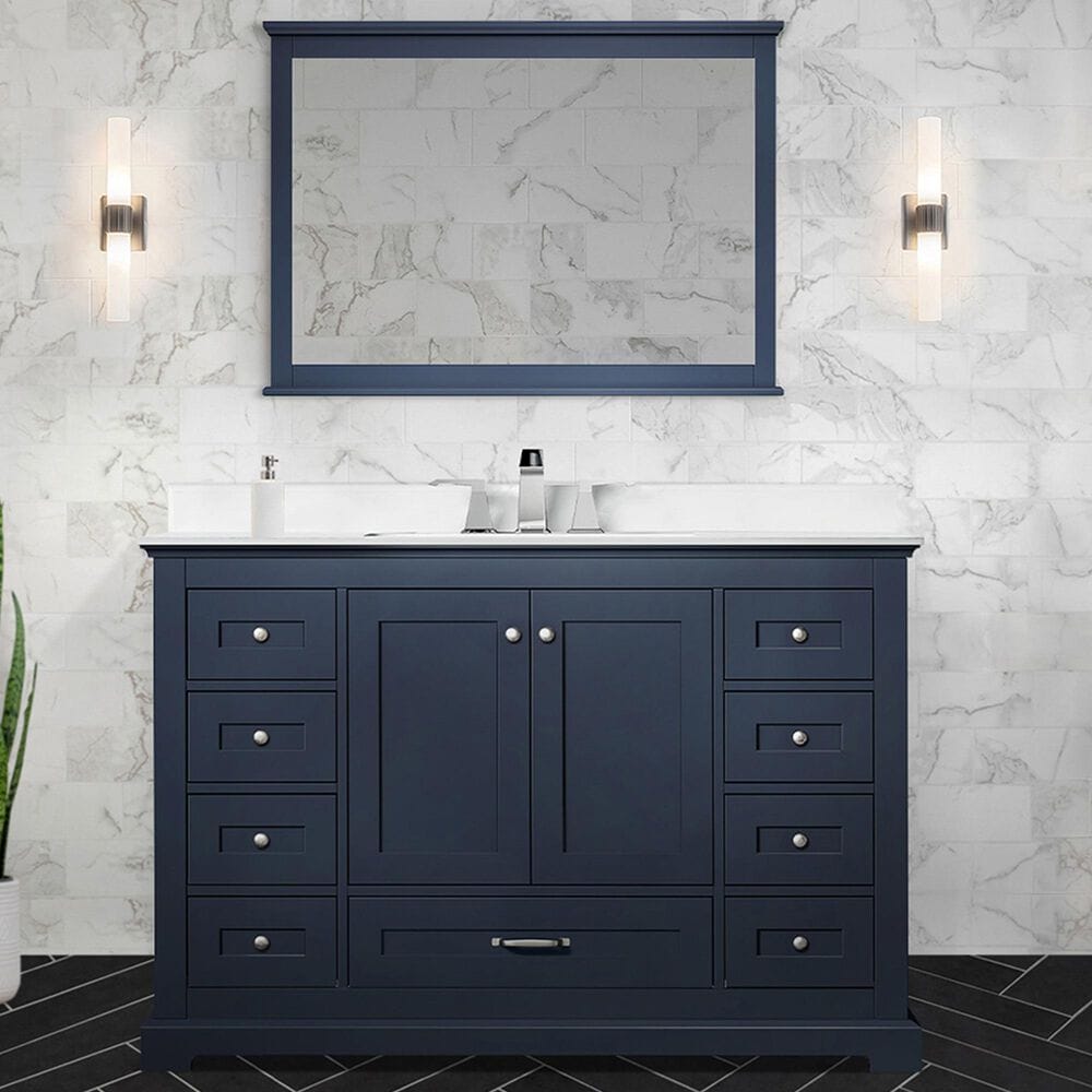 Lexora Home Dukes 48&quot; Single Bathroom Vanity in Dark Grey with 2 cm White Quartz Top, Rectangular Sink and 46&quot; Mirror, , large