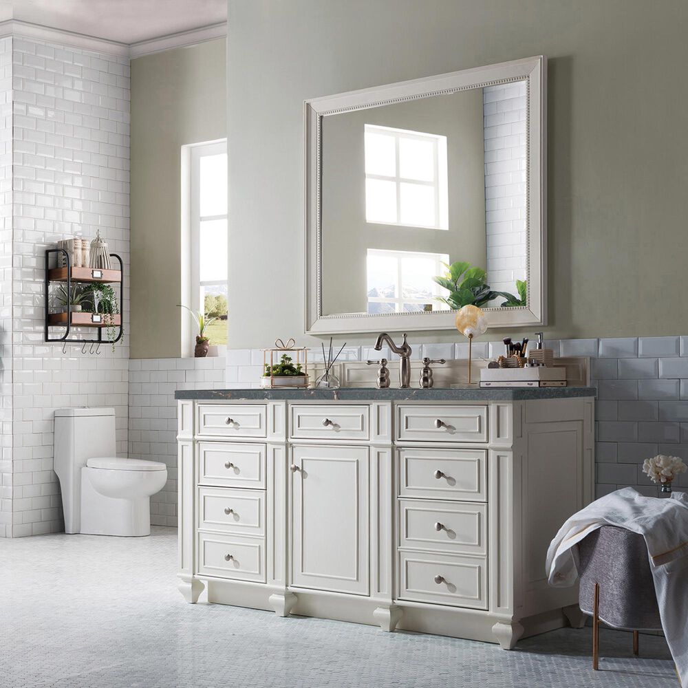 James Martin Vanities Bristol 60" Single Bathroom Vanity in Bright White with 3 cm Parisien Bleu Quartz Top and Rectangular Sink, , large