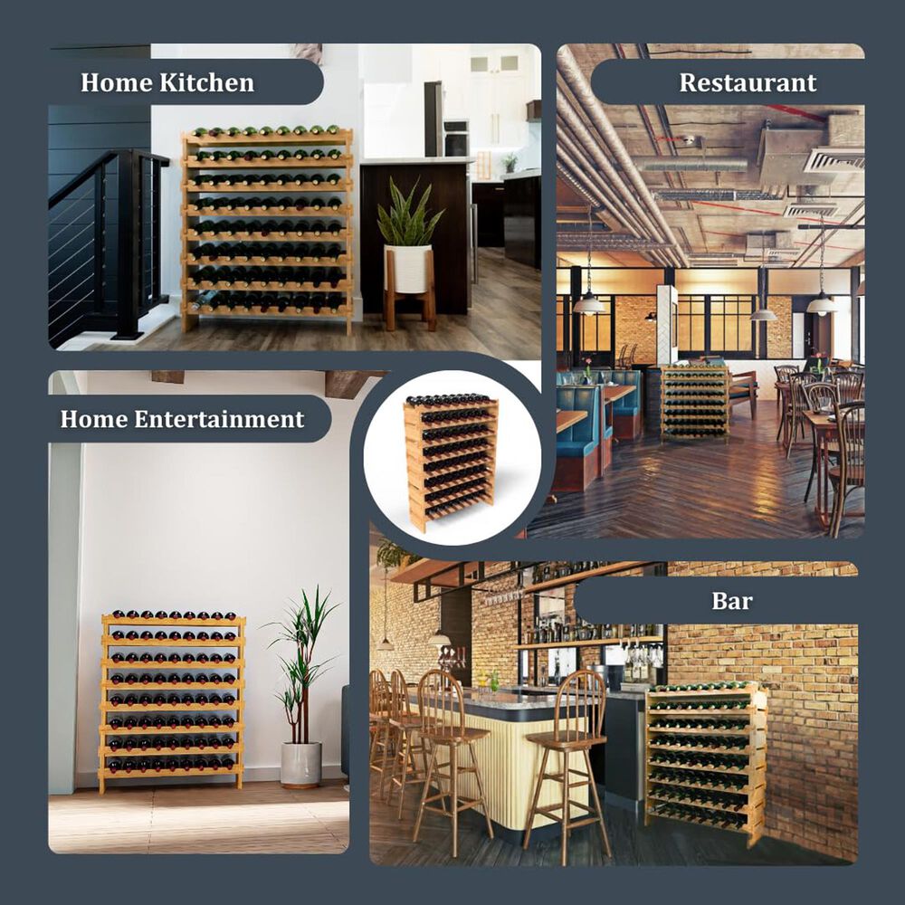 HOMLUX 72-Bottle Bamboo Stackable Modular Wine Rack in Natural, , large