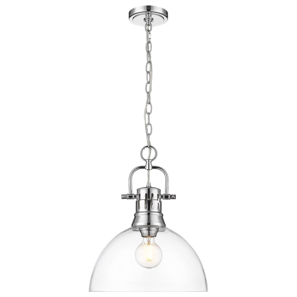 Golden Lighting Duncan 1-Light Pendant with Chain and Clear Glass Shade in Chrome, , large