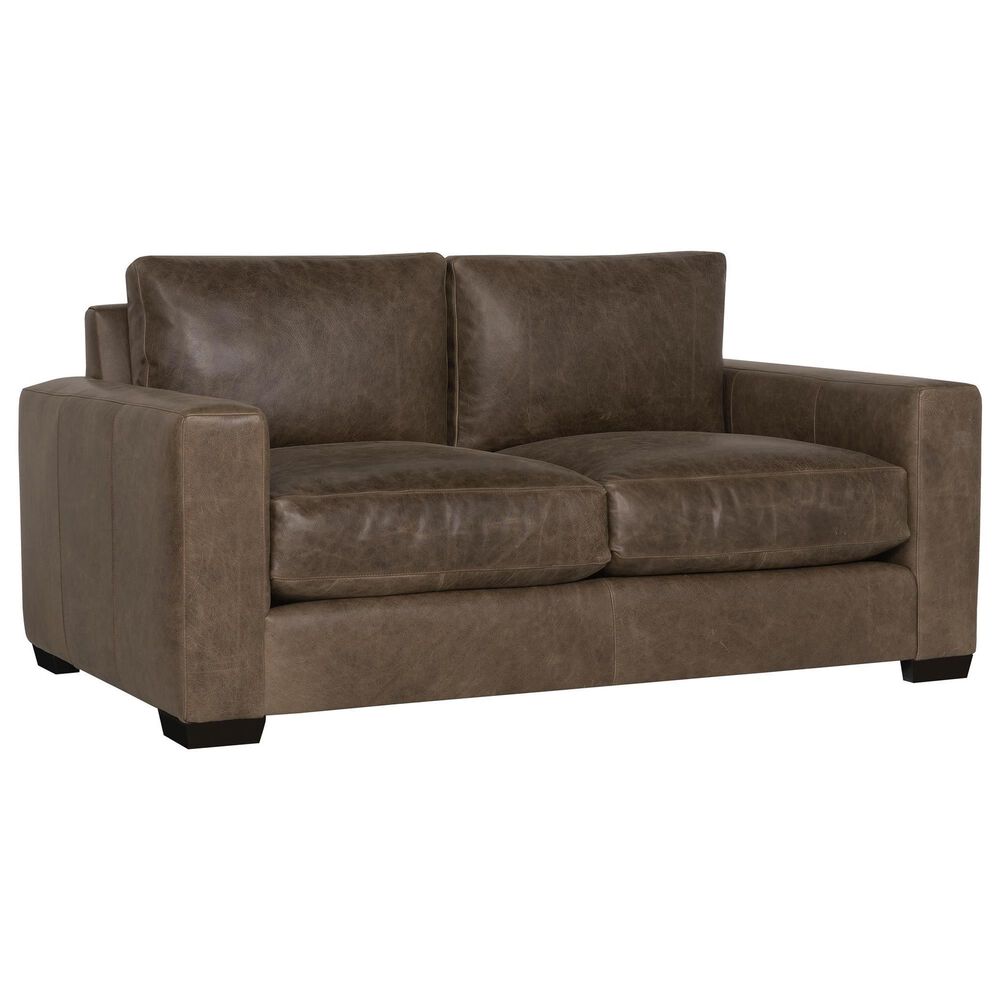 Bernhardt Dawkins Stationary Leather Loveseat in Brown, , large
