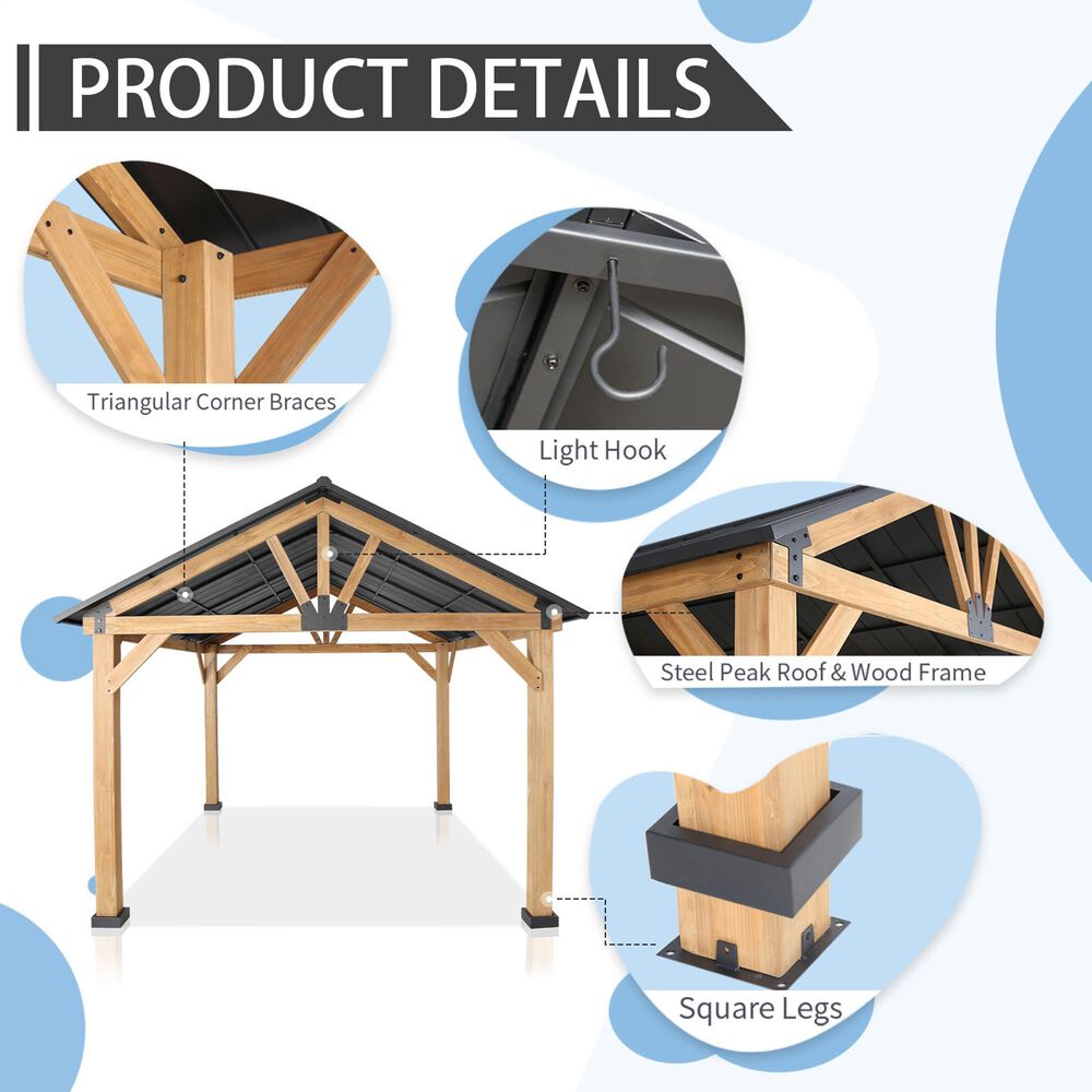 Sunwell Garden 13' x 11' Outdoor Cedar Framed Gazebo in Wood, , large