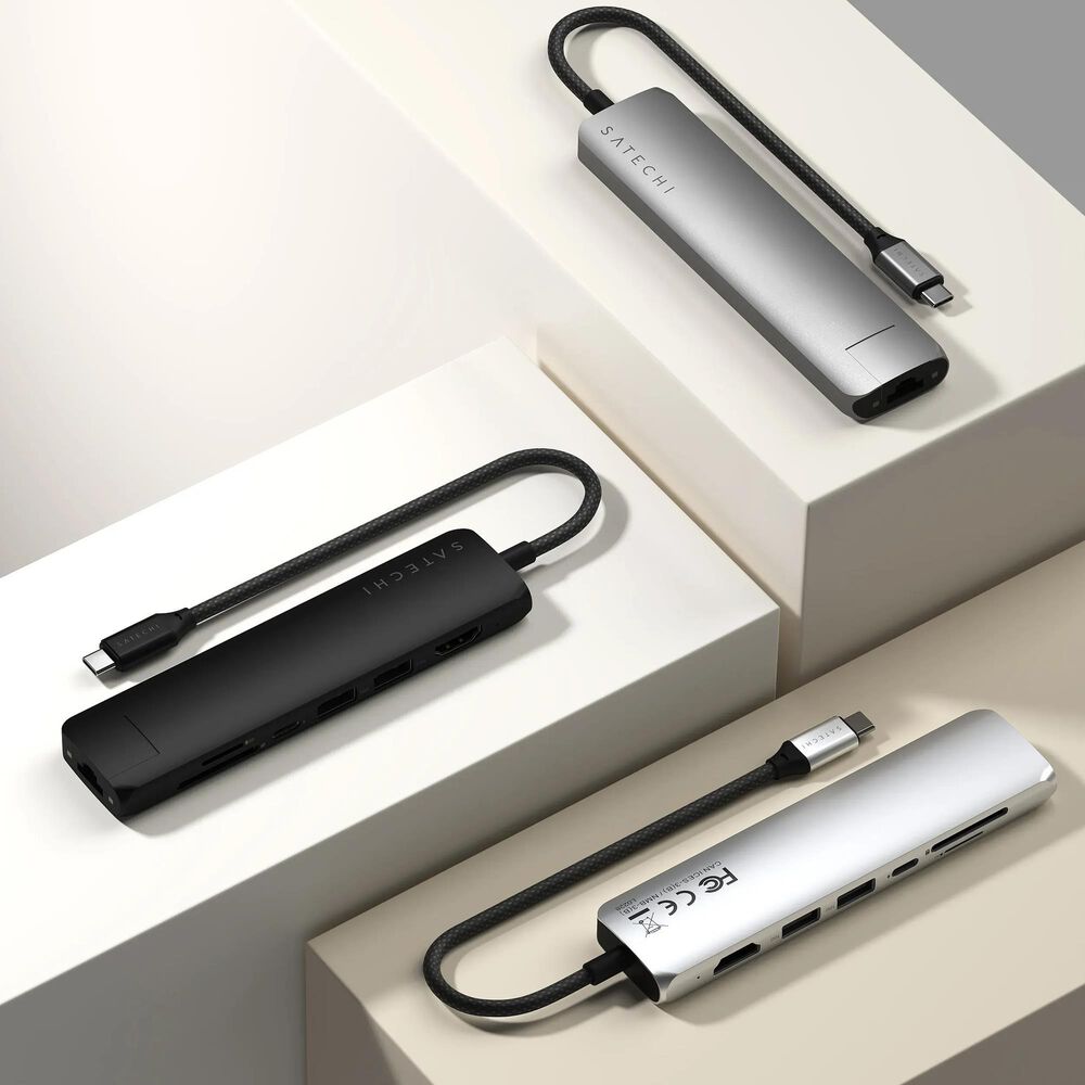 Satechi 7-in-1 USB-C Slim Multiport Adapter with Ethernet in Space Grey, , large