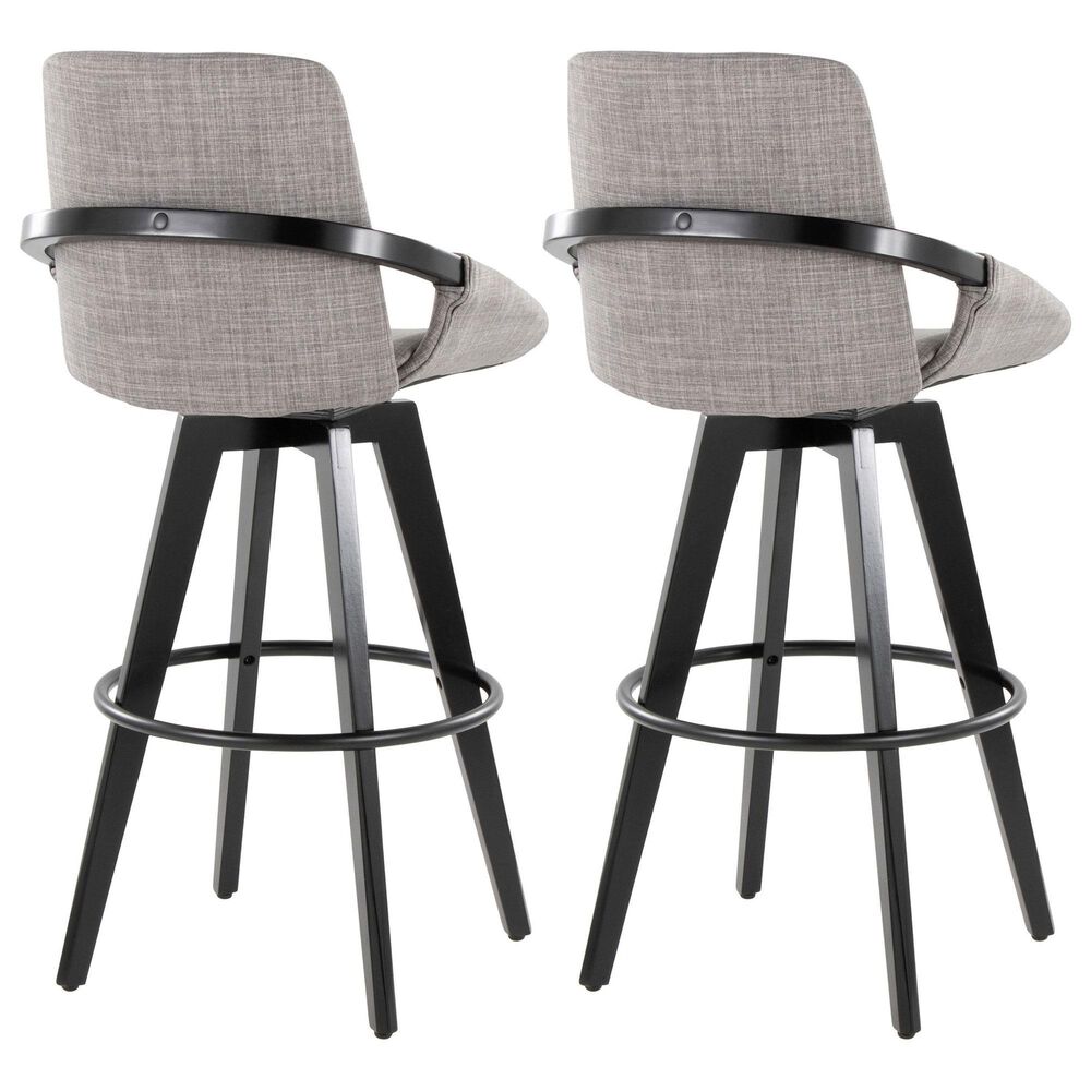 LumiSource Cosmo 30" Swivel Barstool with Grey Upholstery in Black (Set of 2), , large