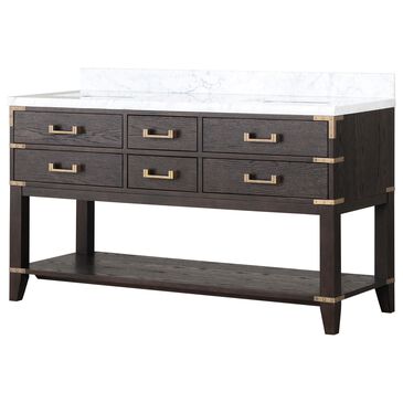 Lexora Home Norwalk 60" Double Bathroom Vanity in Brown Oak with White Carrara Marble Top and Rectangular Sinks, , large