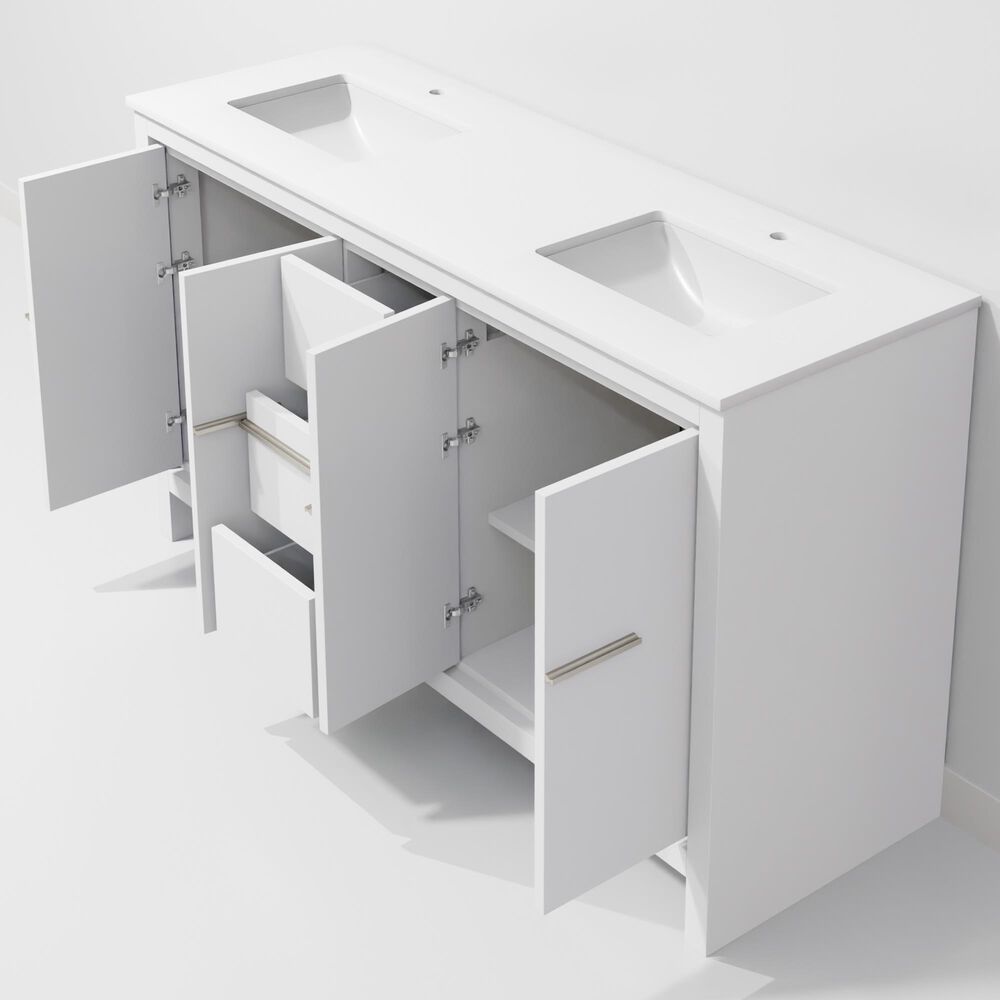 Lexora Home Lafarre 60" Double Bathroom Vanity in White with 2 cm White Quartz Top and Rectangular Sinks, , large