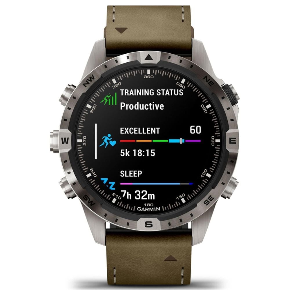 Garmin MARQ 2 Adventurer AMOLED Smartwatch Silver Grade 5 Titanium Bezel Case with Brown Leather Band, , large