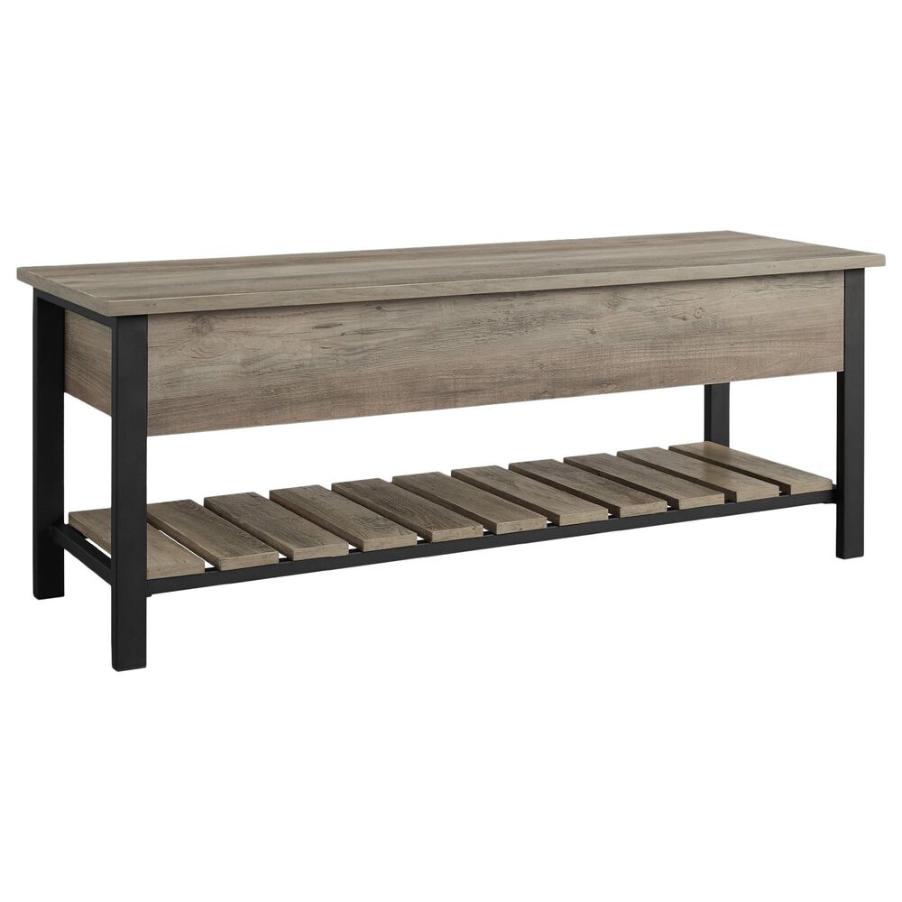 Walker Edison 48" OpenTop Storage Bench with Shoe Shelf in Grey Wash