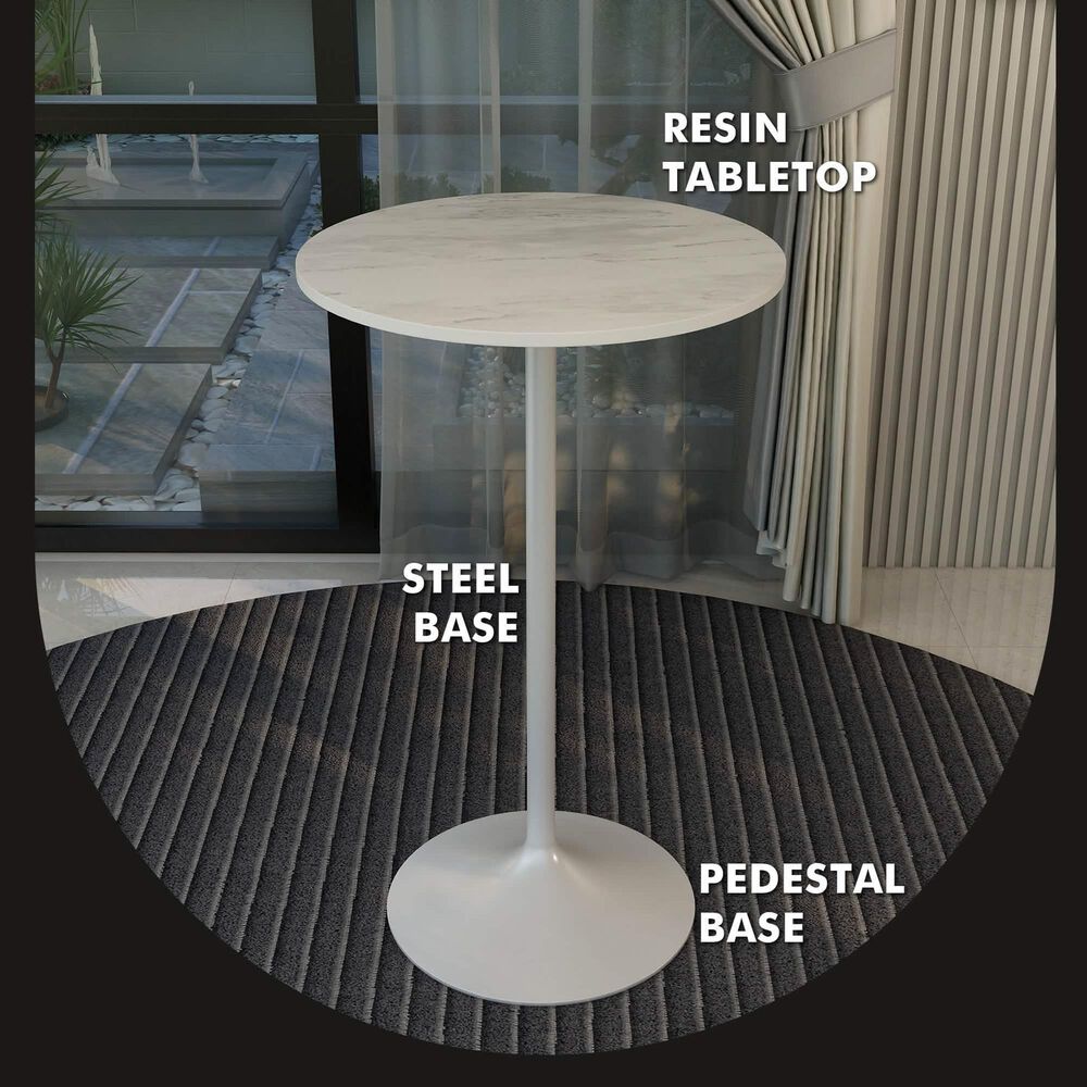 Leisuremod Verve 27&quot; Round Bar Height Dining Table with Resin Top in White - Table Only, , large
