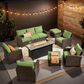 HOMLUX 8-Piece Patio Conversation Set with Fire Pit Table in Green, , large