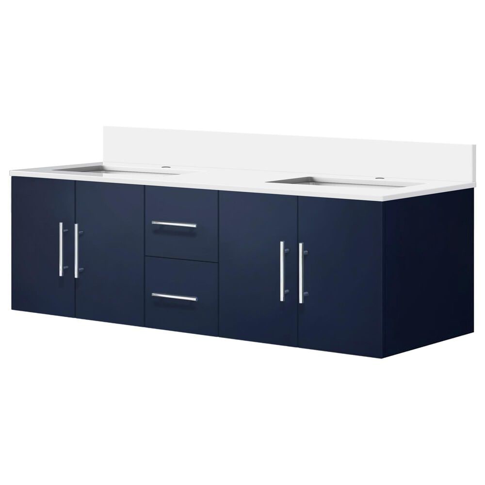 Lexora Home Geneva 60" Double Bathroom Vanity in Navy Blue with 2 cm White Cultured Marble Top and Rectangular Sinks, , large