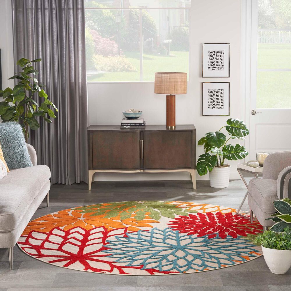 Nourison Aloha 4&#39; Round Green Indoor/Outdoor Area Rug, , large