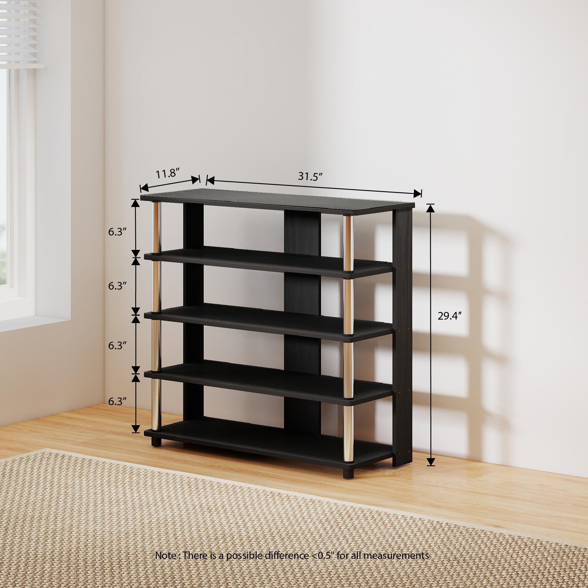 HOMLUX 5-Tier Shoe Rack in Americano and Stainless Steel