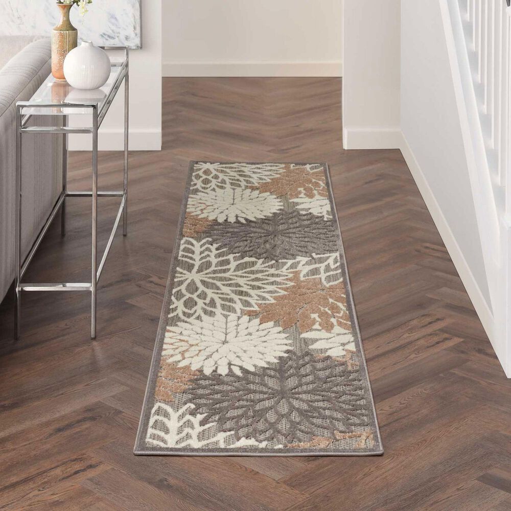 Nourison Aloha Floral 2&#39;3&quot; x 10&#39; Natural Indoor/Outdoor Runner, , large