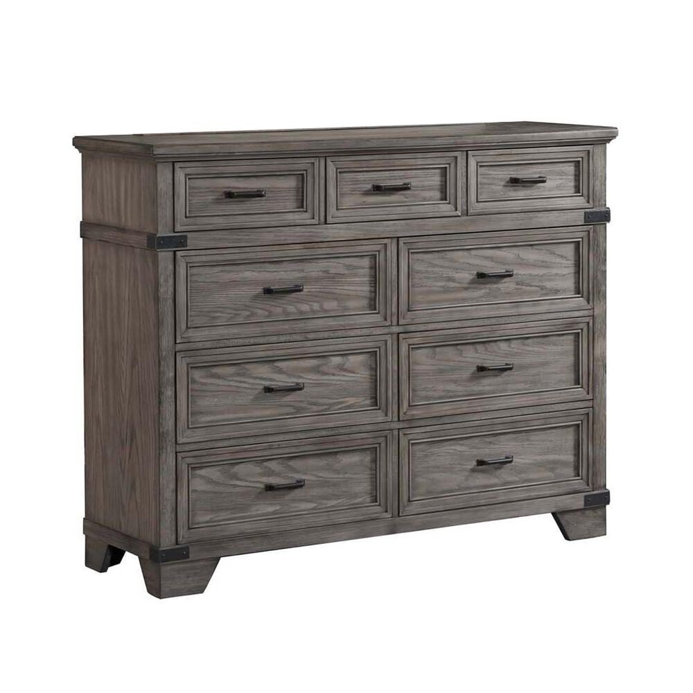 Hawthorne Furniture Forge 9-Drawer Dresser and Mirror in Wire Brushed Steel Gray, , large