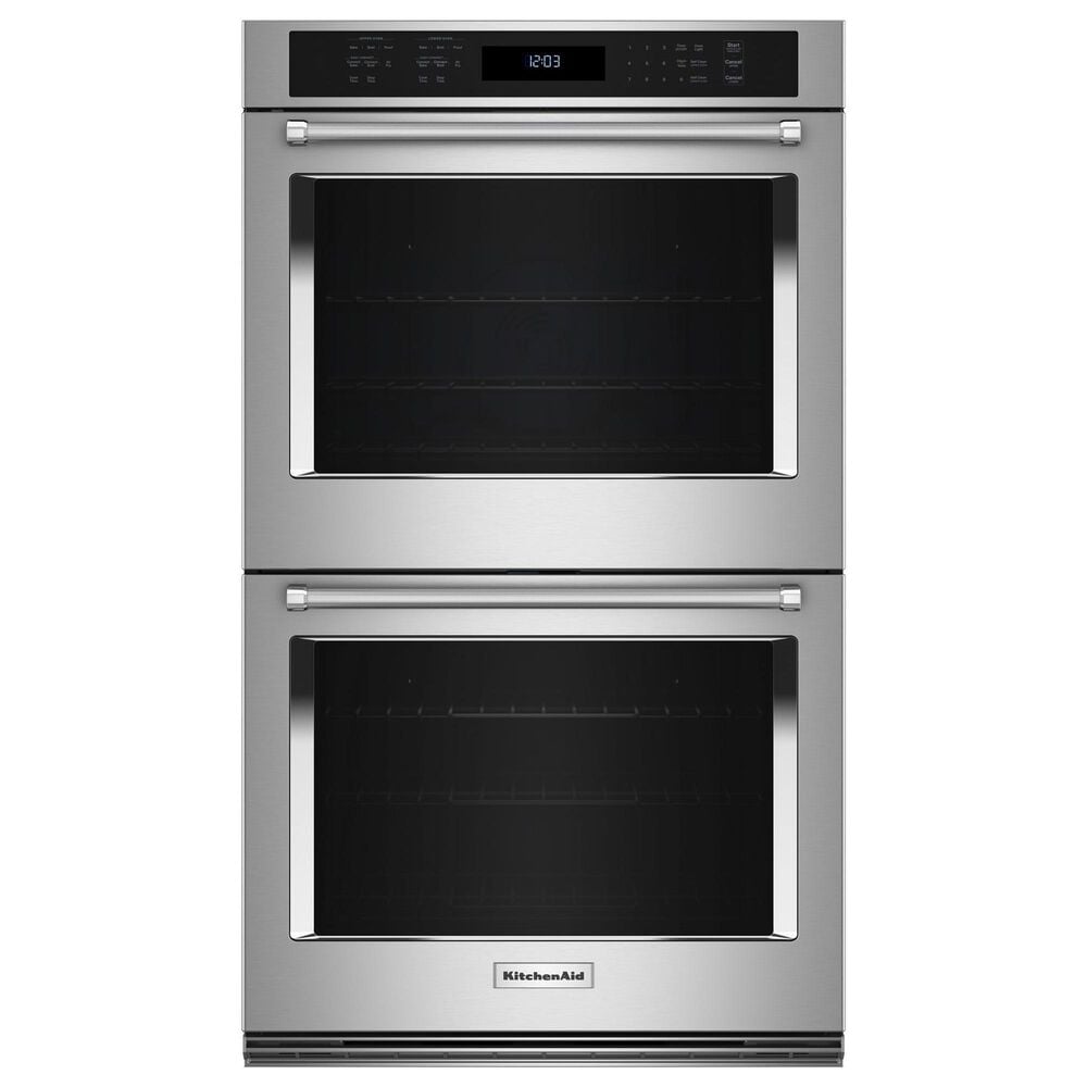 Kitchenaid 2-Piece Kitchen Package with PrintShield Stainless Steel 30&quot; Double Wall Oven and 36&quot; Black Electric Cooktop, , large