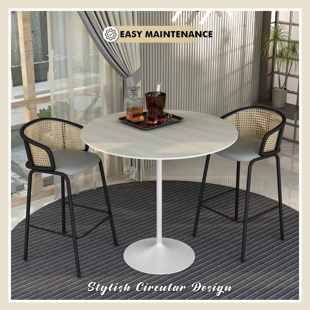 Leisuremod LeisureMod Verve Collection Modern Bar Height Table White Base with 48 Round Light Natural Wood MDF Top, , large