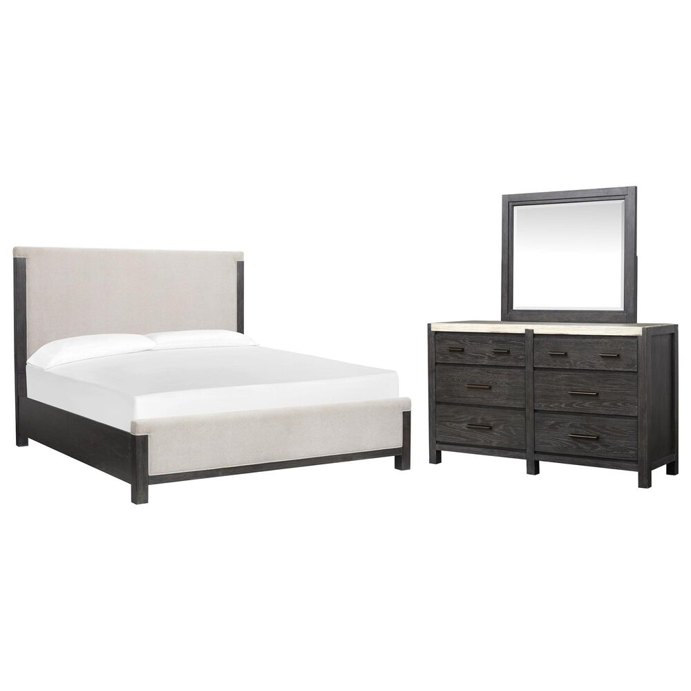 Nicolette Home Plum Creek 3 Piece King Panel Upholstered Bedroom Set in Ravenwood Black, , large