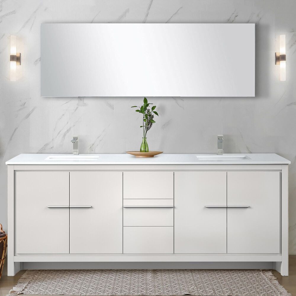 Lexora Home Lafarre 80&quot; Double Bathroom Vanity in Rustic Acacia with 2 cm White Cultured Marble Top, Rectangular Sinks and 70&quot; Mirror, , large