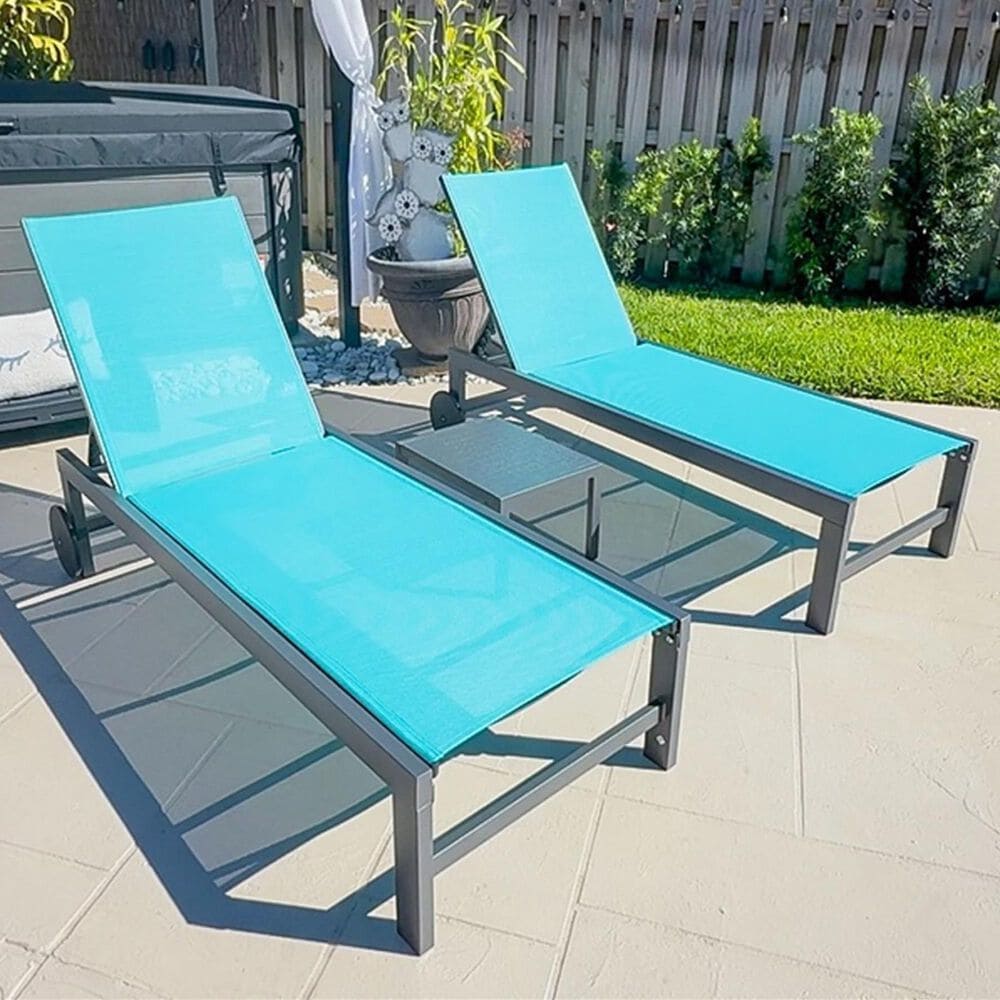 HOMLUX 3-Piece Patio Chaise Lounge Set with Straight-Leg in Turquoise Blue, , large