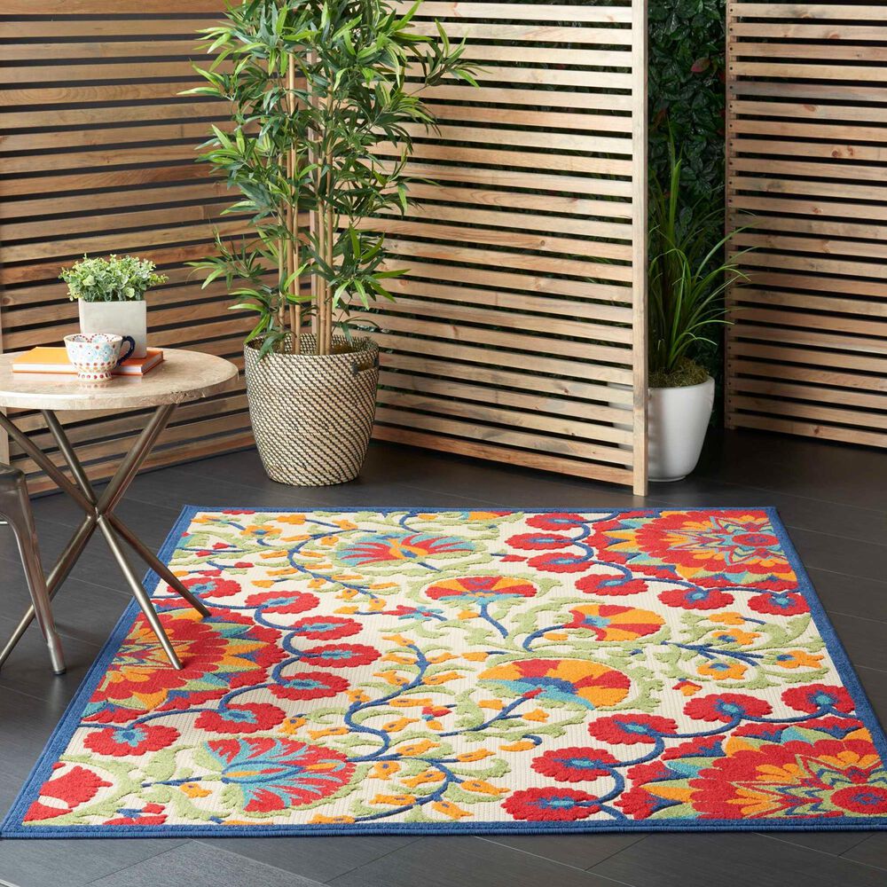 Nourison Aloha Floral 6&#39; x 9&#39; Red and Multicolor Indoor/Outdoor Area Rug, , large