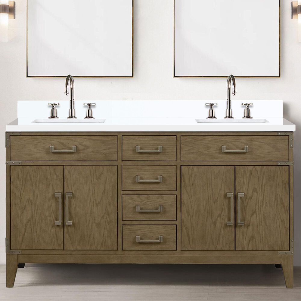 Lexora Home Laurel 60&quot; Double Bathroom Vanity in Grey Oak with White Cultured Marble Top and Rectangular Sinks, , large